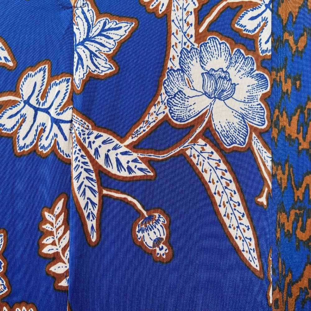Ruched Waist Midi Dress 2XP Blue Mixed Print Stretch Petite Plus IMAN - Picture 9 of 10